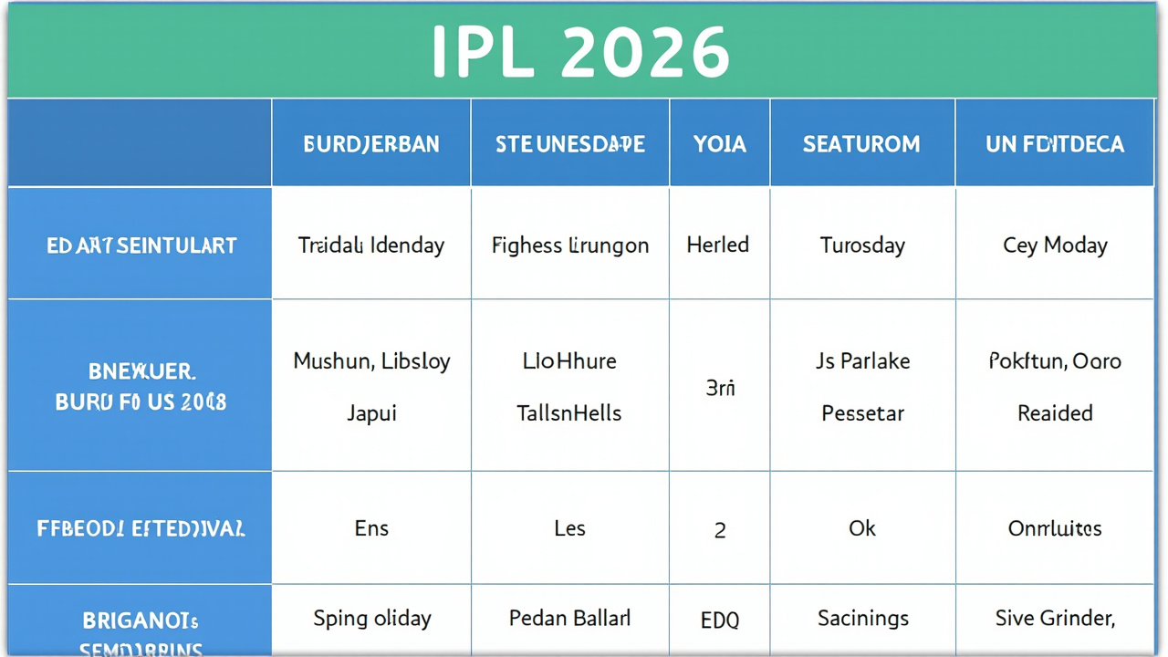 IPL 2026 schedule calendar with statistical overlay